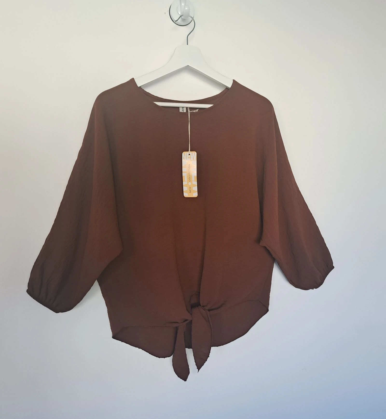 Brown Oversized Blouse • Balloon Sleeves • Tie Front • One Size • Look Minimal Chic